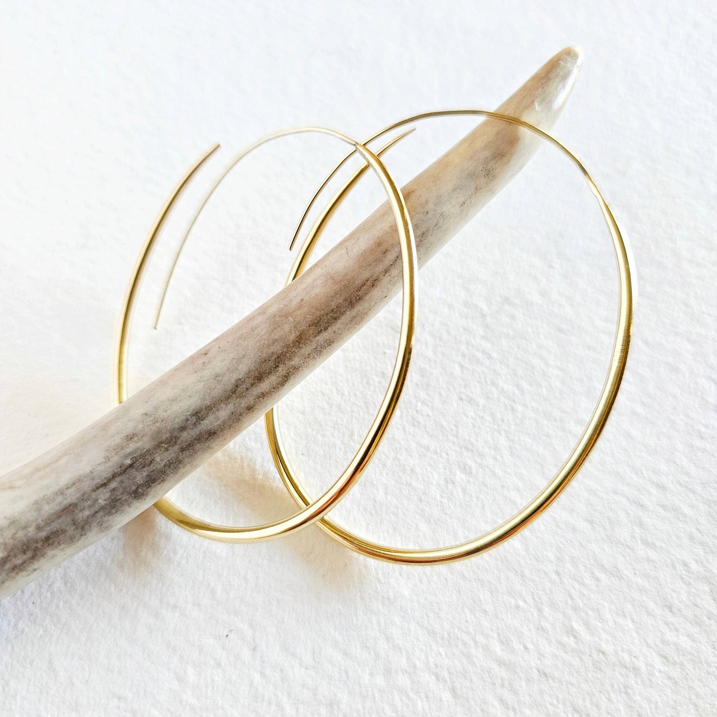 Brass hoops big light thread oval earrings handmade