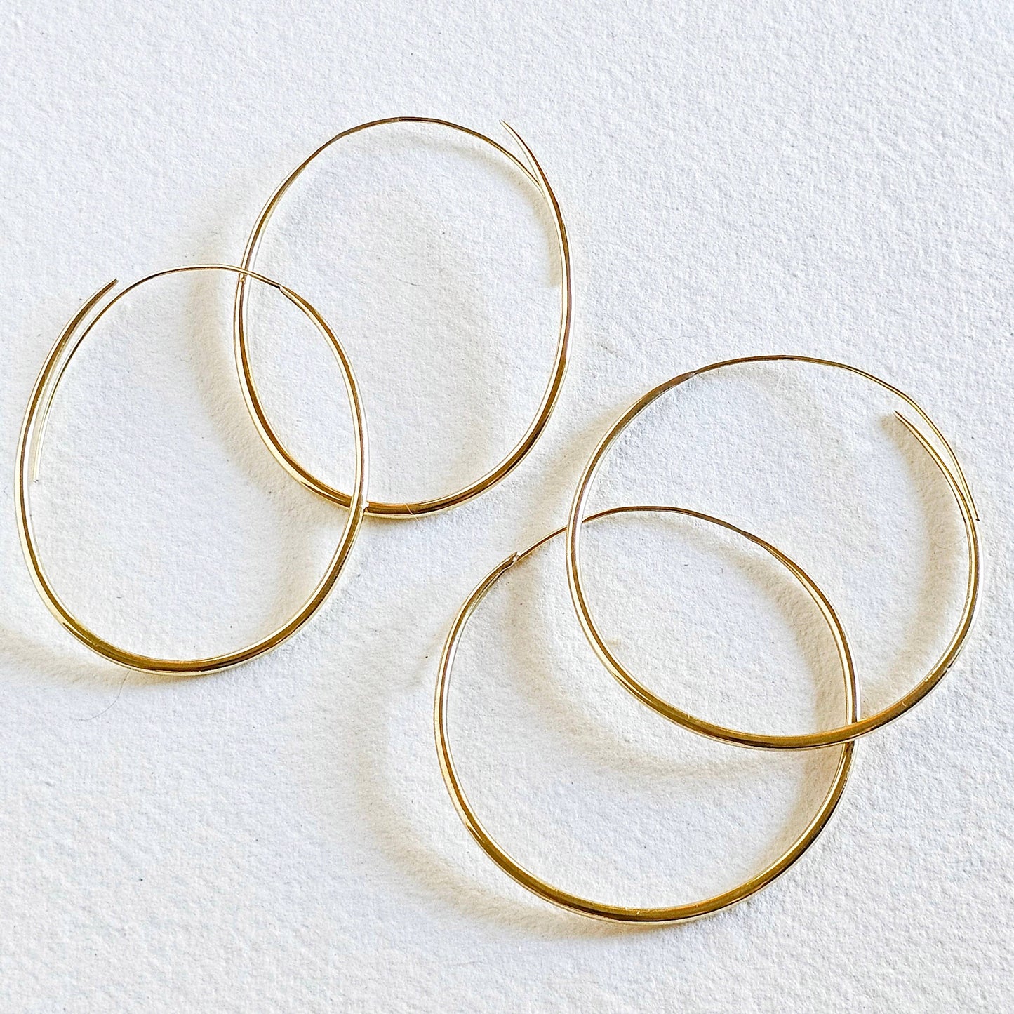 Brass hoops big light thread oval earrings handmade