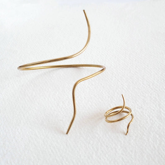 Brass thread thin wire upper arm cuff ring set silver brass