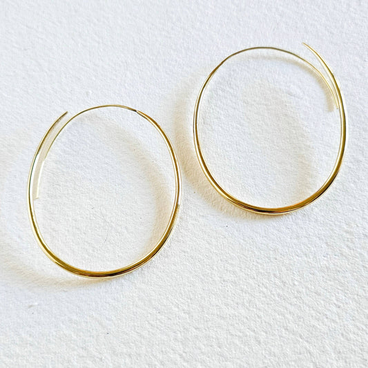 Brass hoops big light thread oval earrings handmade