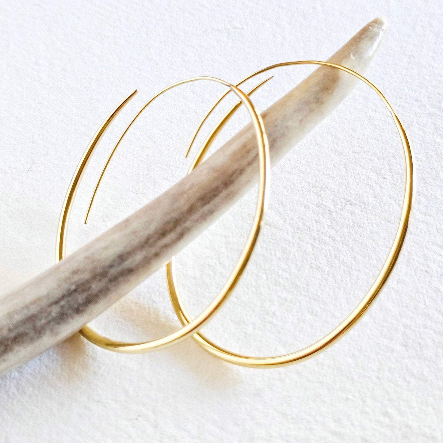 Brass hoops big light thread oval earrings handmade